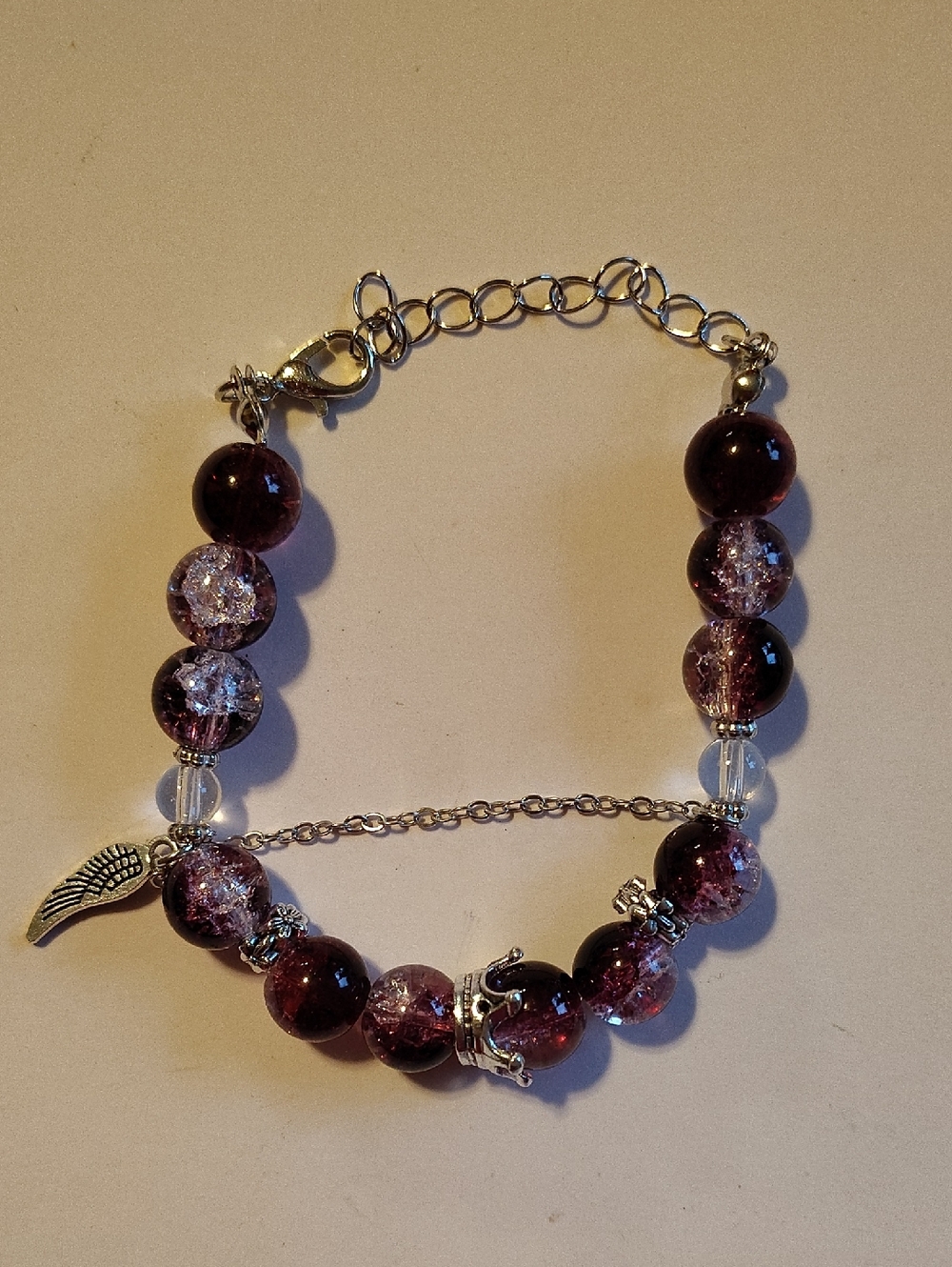 Handmade Purple Glass Bead Bracelet with Silver Accents